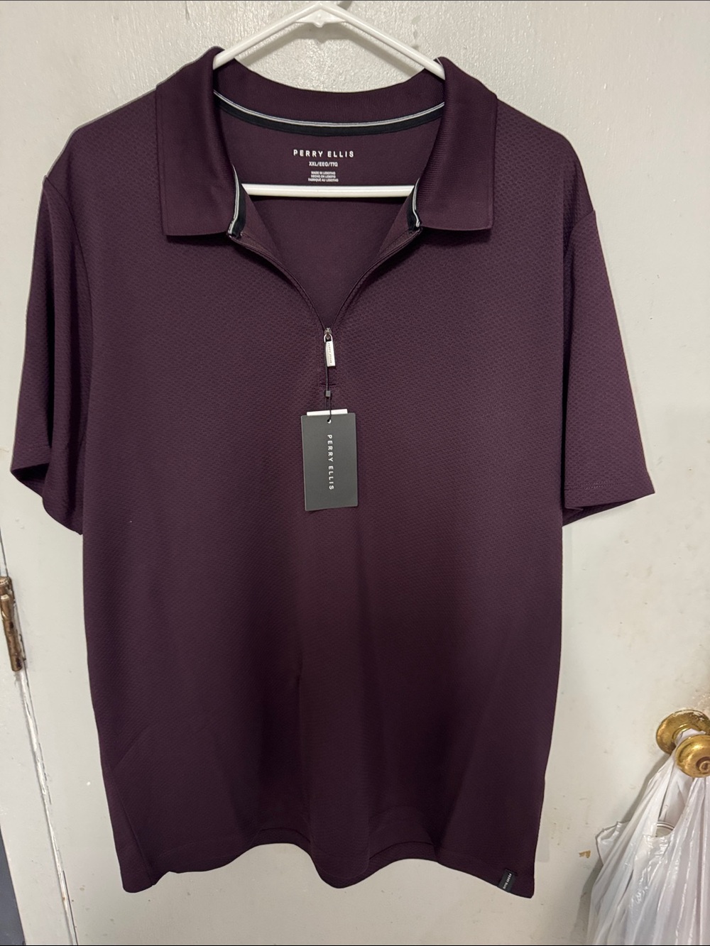 Perry Ellis Short Sleeve Zip Polo in Deep Plum